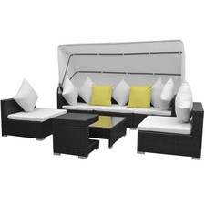 Set Divani da Giardino 7 pz con Tettoia in Polyrattan Nero Sofa Esterni vidaXL