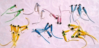 35 Ice Fishing Lure Jigs NOS 7 Colors