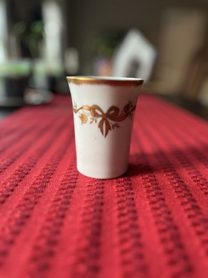 1940 s Matson Porcelain Vanity Cup With Gold Gilt Ribbon And Floral Design