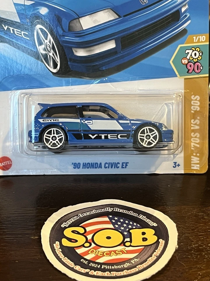 Tarjeta azul Hot Wheels 1990 Honda Civic EF hatchback diecast sellado usado casi nuevo estado Foto 2 de 4
