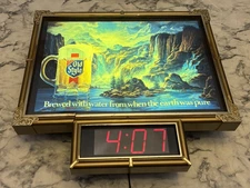 Vintage Heileman's Old Style Beer Lighted Waterfall Sign w/ Old School LED Clock