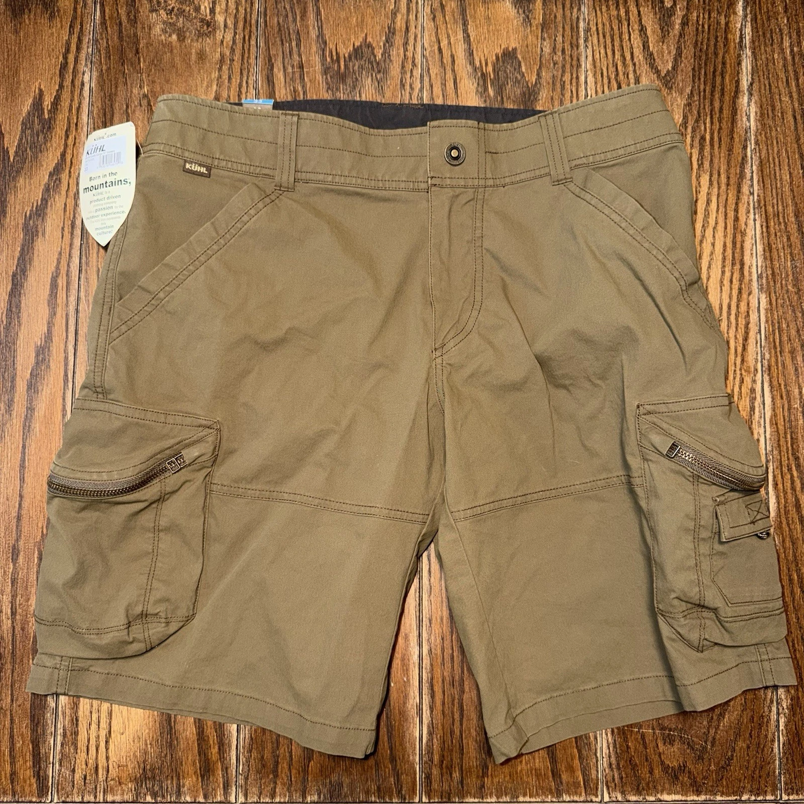 Kuhl Ambush Cargo Shorts Mens 33x10 Drfitwood Outdoor Hiking Casual Zip Pockets