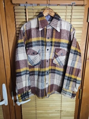 True Vintage Woolshire Linen Wool Blend Flannel Board Shirt Shadow Plaid Brown M