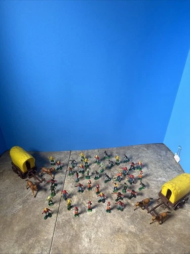 1963 MARX Miniature Western Town Playset Figures Wagons