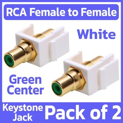 2 Pack RCA Keystone Jack Wall Plate Modular Insert RCA Coupler with Green Center