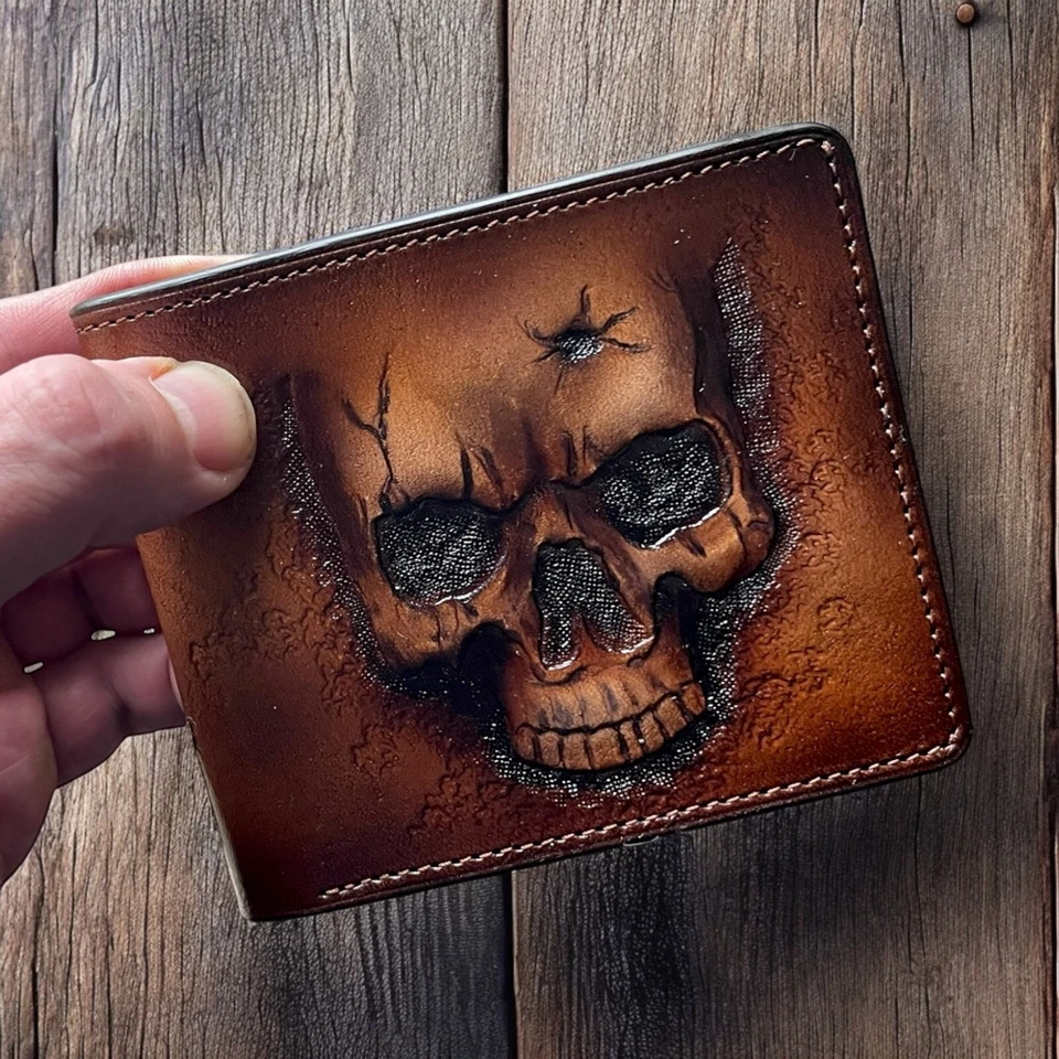Skull wallet Genuine Leather wallet Skeleton, Custom wallet, Personalized wallet - Image 2 of 4