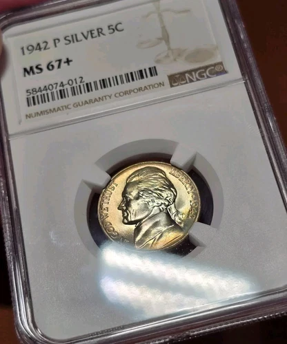 1942 P Silver 5C Jefferson Nickel NGC MS67+ Plus Grade Toned PQ Coin Nice Luster
