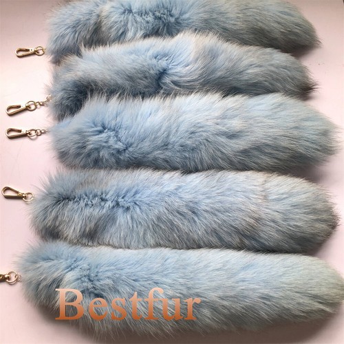50pcs -16"-18" Real Fox Fur Tail Dyed Blue Fox Tail Keyring Pendant Cosplay Toys - Picture 29 of 36