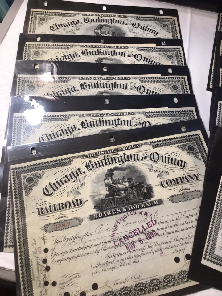 Lote de 10 distribuidores Chicago, Burlington and Quincy Railroad Company - Stock 1890,s Foto 3 de 4