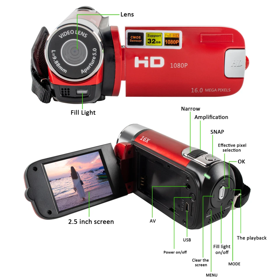 1080P Digital Video Camera HD Camcorder 16x Zoom Digital Video Camera Recorder - Image 3 of 4