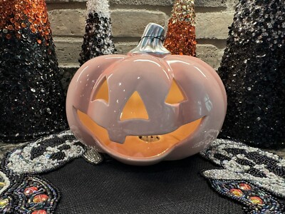 Pink Halloween Silly Jack O Lantern Ceramic Pumpkin Led Light Up