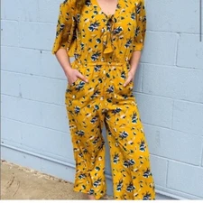 Anthropology | Uncle Frank Jumpsuit Size M Mustard Floral Spring Romper Bohemian