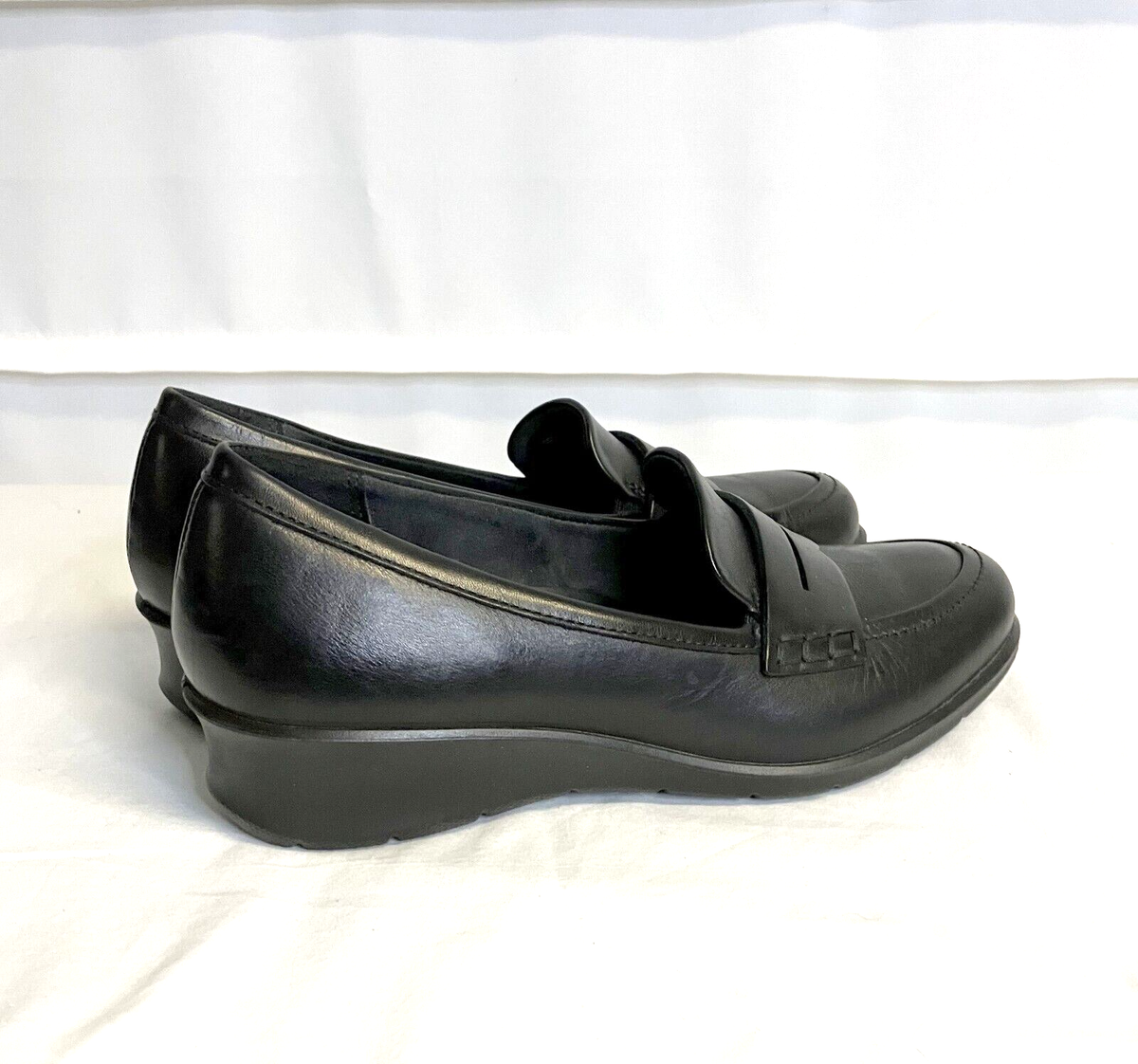 Ecco Felicia Black Leather Slip On Penny Loafer Shoes Size EU 36