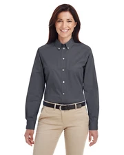 Harriton Ladies' Foundation Cotton Long Sleeves Twill Shirt With Teflon M581W