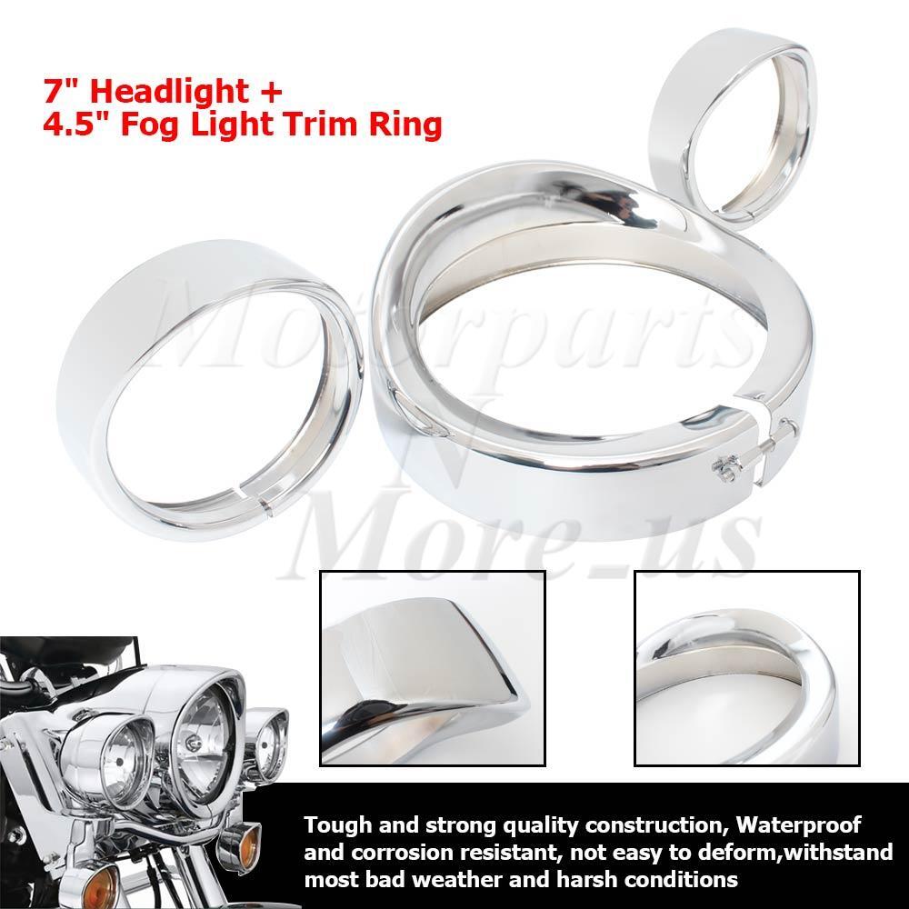 Motorcycle 7& 4.5 Chrome Metal Motorcycle Headlight Fog Light Trim Rings -Weat
