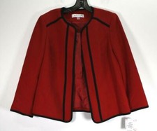 Kasper Womens Fire Red Black Crown Jewels Long Sleeve Open Front Suit Jacket 10