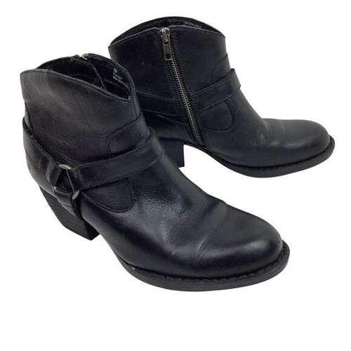Born Womans 9 Harness Strap Zip Leather Western Ankle Boots F54009 Black - Photo 5/16