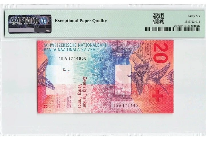 2015 SWITZERLAND 20 Franken PMG66 EPQ GEM UNC {P-76a} - Image 2 of 2