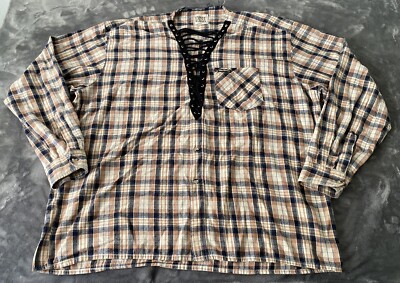 Furst of a Kind  Lace-Up Flannel Shirt Women's XL Orange Black Tartan Plaid
