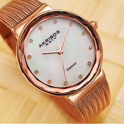 Akribos XXIV Women's AK1009RG Diamond Mother-of-Pearl Rose Gold