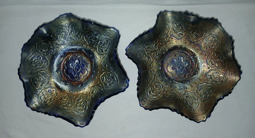Vintage (Set of 2) Fenton Carnival Glass Persian Medallion Ruffled Bowls