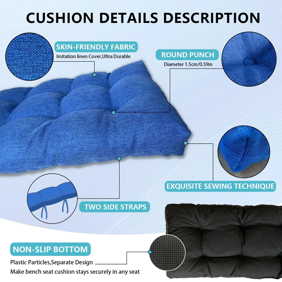 Cojín de banco de exterior 53X14X2,36 pulgadas cojín de asiento de banco de jardín muebles de patio... Foto 3 de 4