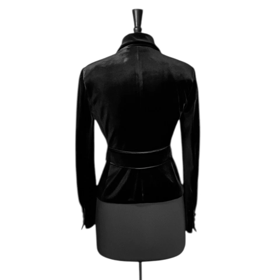 Blazer para mujer Elie Tahari M negro terciopelo botón delantero forrado traje de vacaciones chaqueta Foto 2 de 4