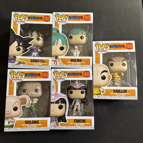 Funko Pop! Dragon Ball Krillin Chichi Bulma Goku Oolong Set of 5 W/ Protector