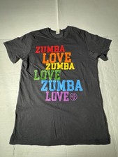 Pre Owned Excellent Zumba Wear T Shirt Printed Black Rainbow Women Size XS / S