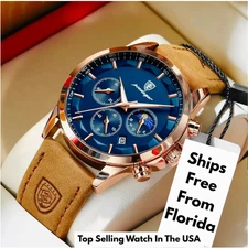 Man Chronograph Quartz Watch Luxury Fashion  Waterproof Luminous Leather Watches