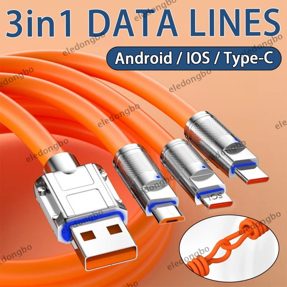 3 in 1 Fast Charging Cable Cell Phone Charger Cord For iPhone Type C Micro USB - Image 4 of 4