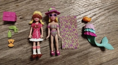 2 Vintage Fashion Polly Pocket Mattel Puppen, Dolle 2001 Schlafmütze, Strandgirl