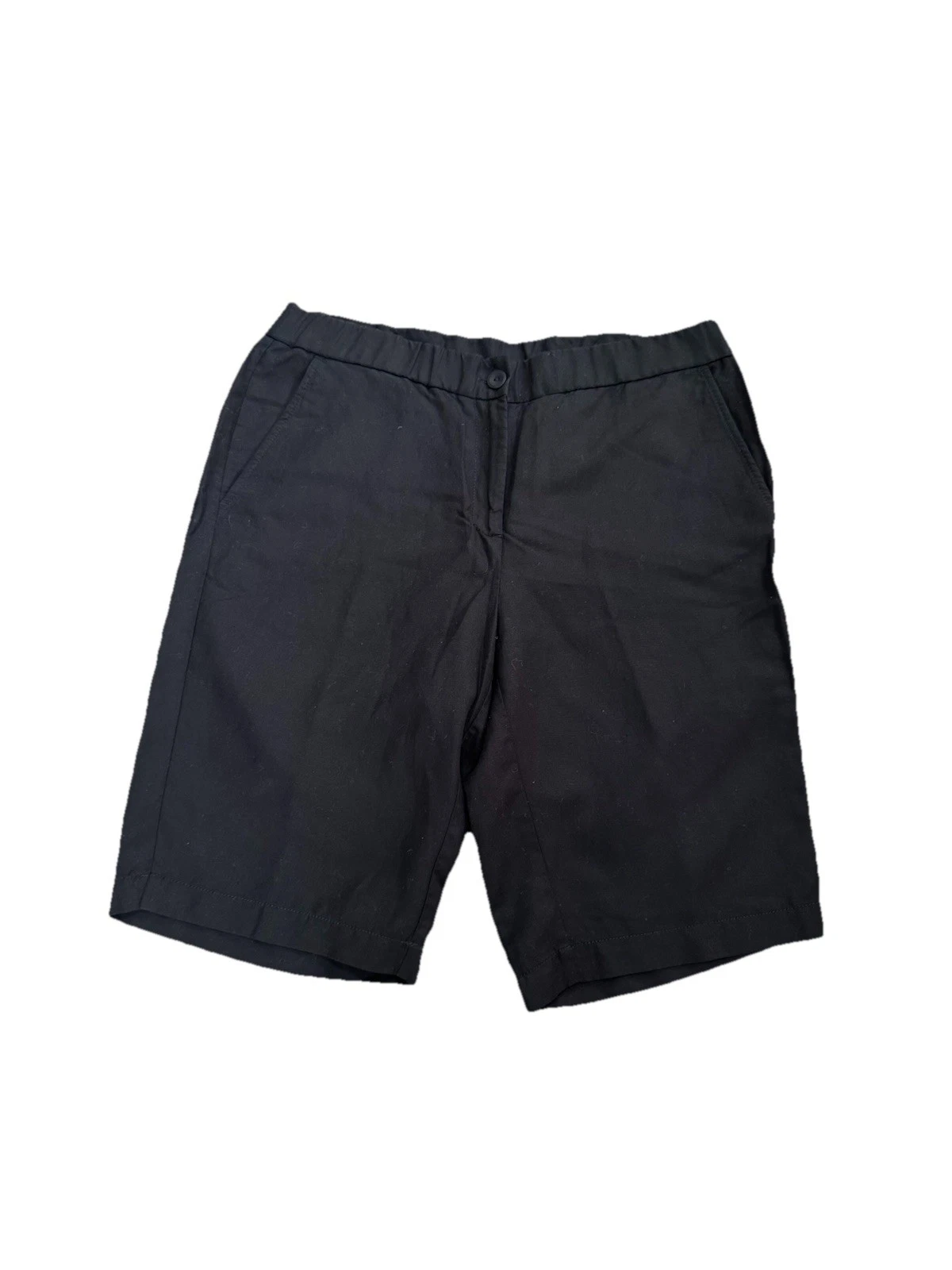 NWT $158 Eileen Fisher Women’s Shorts 8 Black Tencel Linen Blend Elastic Waist