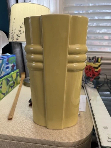 Vintage Large Red Wing Yellow Pottery Vase no chips.  12 1/4"  x 6 5/8"
