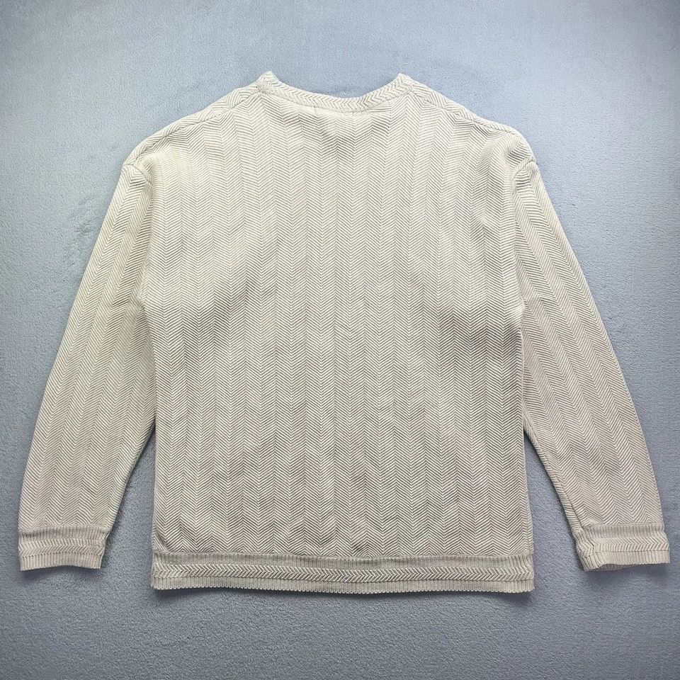 Chaps Ralph Lauren Men’s XL Beige Cotton Crewneck Sweater Chevron Knit Heavy - Image 2 of 4