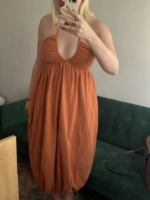 Zara Orange V-Neck Halter Midi Dress Long Balloon style Size S - Image 1 of 4