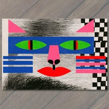 STICKER Cat Geometric Face Abstract Collage Bold Shapes Bright Colors Modern