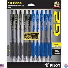 Bold Point 1.0mm Refillable Retractable Ballpoint Pens, 10 Pack - 5 Black & 5