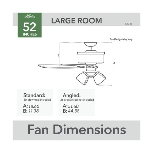 Hunter 52 inch Indoor Ceiling Fan with LED Lights and Pull Chain - Standard M... - Picture 5 of 12
