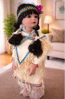 World Gallery Princess Running Deer Porcelain Doll Native American Inspired LE C