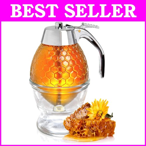 Mess-Free Honey Jar and Syrup Dispenser - 8 oz Glass with Stainless Steel Lid