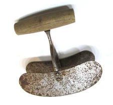 Old 1920's Double Blade Mezzaluna Dual Ulu Antique Rocking Chopper w Wood Handle