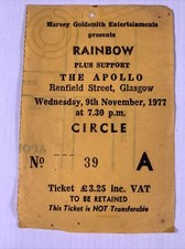 Rainbow Blackmore Dio Ticket Deep Purple Vintage Rising Tour Apollo Glasgow 1977