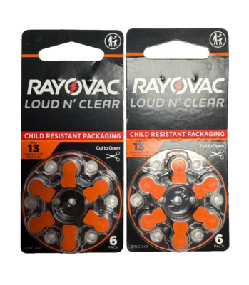 Rayovac Loud N Clear Hearing Aid Size 13  Batteries (2x pack of 6) 13CR-6LNCUS
