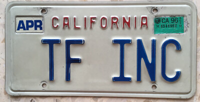 Vanity TF INC license plate Inception Network V3 Task Force Transformers Incr CA