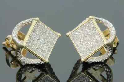 VVS1 Moissanite 2Ct Round Cut Men's Cluster Stud Earrings 14K Yellow Gold Plated