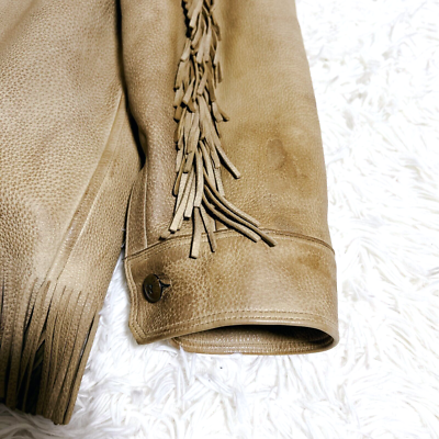 Vintage Polo Ralph Lauren Leather Jacket Fringe Beige Deerskin