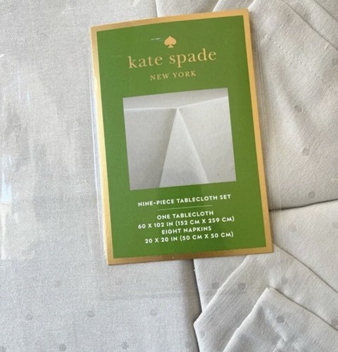 NEW Kate Spade Larabee Dot 9 Piece Tablecloth and Cloth Napkin Set Gray - Picture 5 of 6