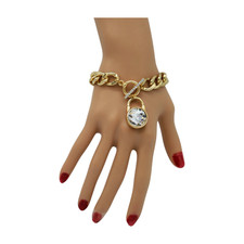 Women Gold Metal Chain Links Wrist Bracelet Elegant Lock Charm Fashion Jewelry