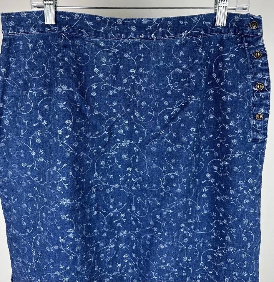 Maxi Falda Vintage Años 90 Índigo L Mezcla de Lino Estampado Floral Botánico Grunge Modesto Foto 2 de 4